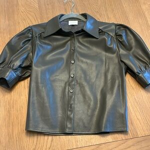 Sundays vegan olive oil green shirt with puff sleeves